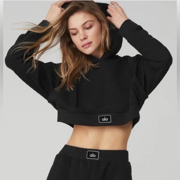 ALO Yoga Tops - Alo Black Cropped Hoodie and Joggers Set